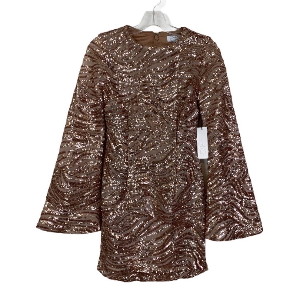 Ryse The Label XS Sequined Mini Dress Long Sleeve Blush